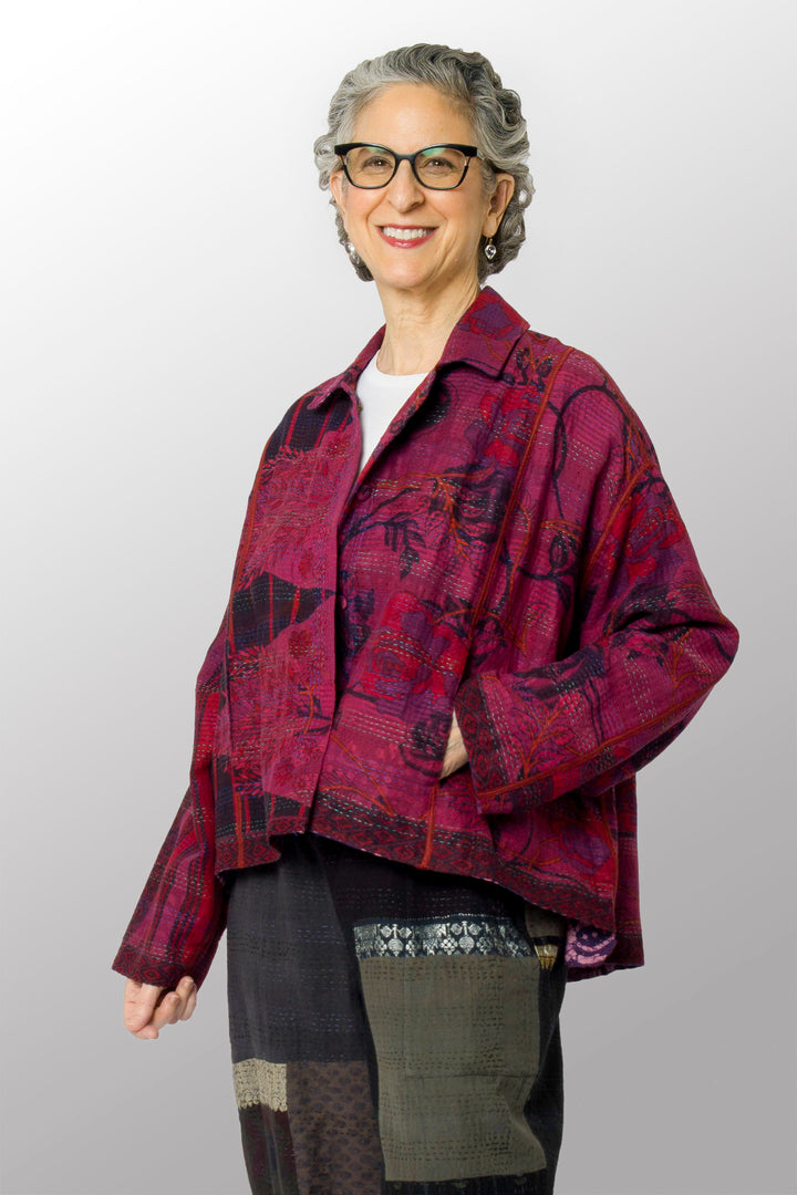 COTTON OVERDYE KANTHA CROPPED SHIRT JACKET - ov2075-cfus001a -