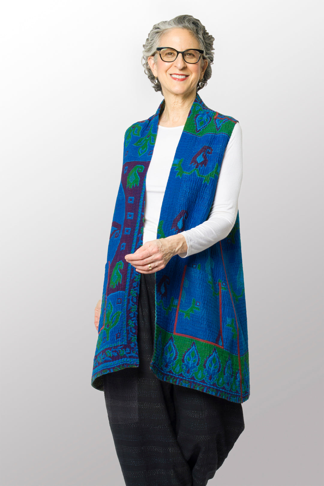 COTTON OVERDYE KANTHA KIMONO VEST - ov4247-ctel001s -