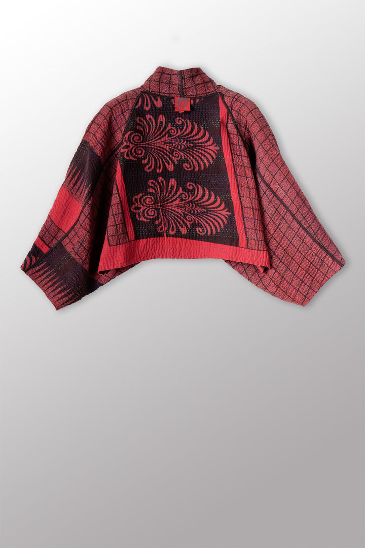 COTTON OVERDYE KANTHA PUFF SLV. SHRUG - ov4062-cred009a -