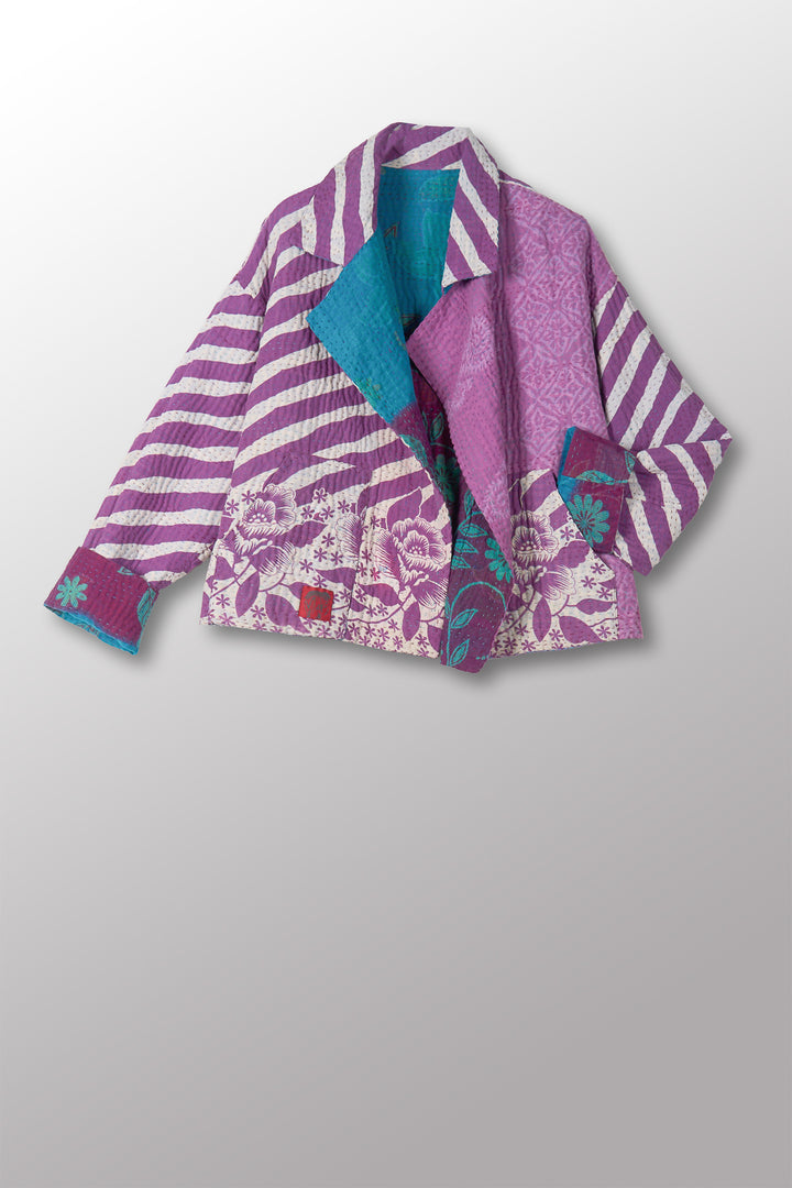 COTTON OVERDYE KANTHA LAPELED SHORT JKT - ov4081-cblu001m -