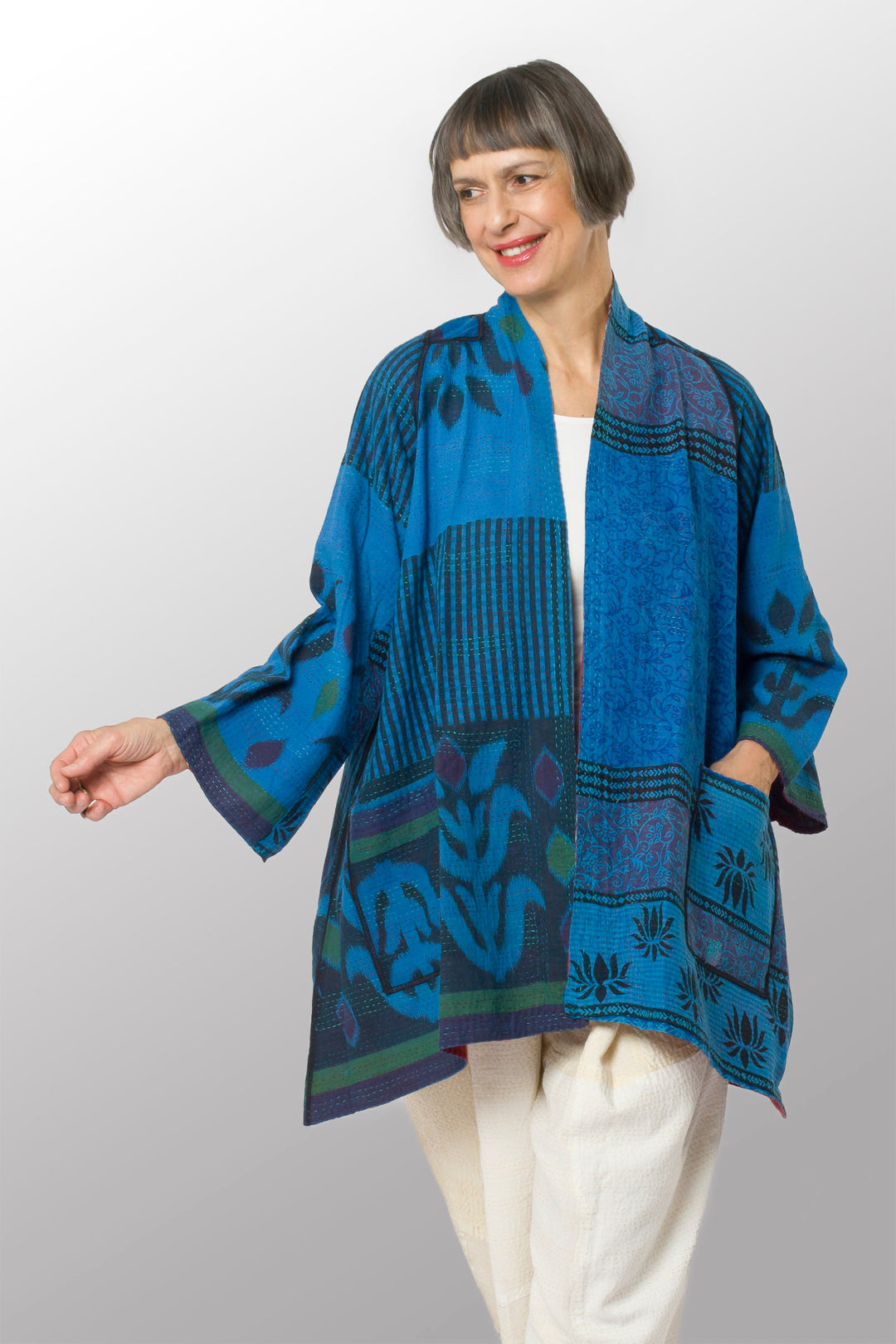 COTTON OVERDYE KANTHA A-LINE JKT - ov2003-cblu003a -