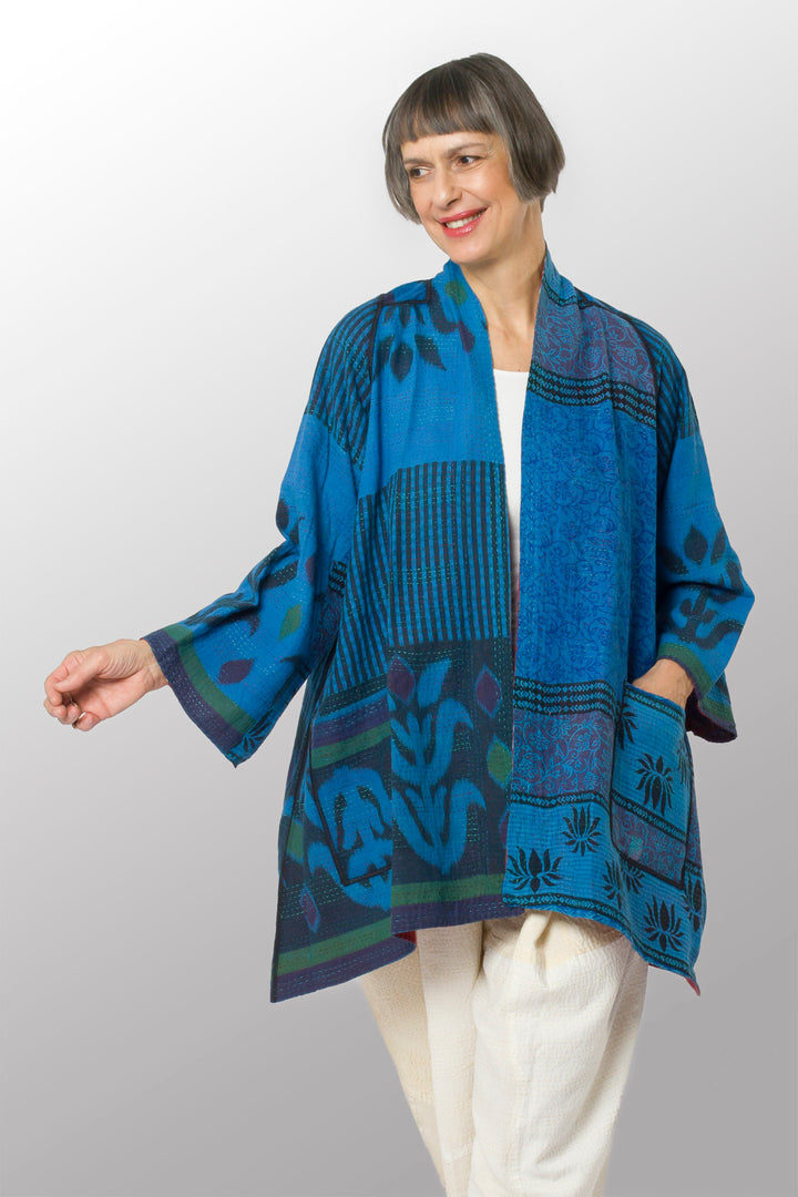 COTTON OVERDYE KANTHA A-LINE JKT - ov2003-cblu003a -