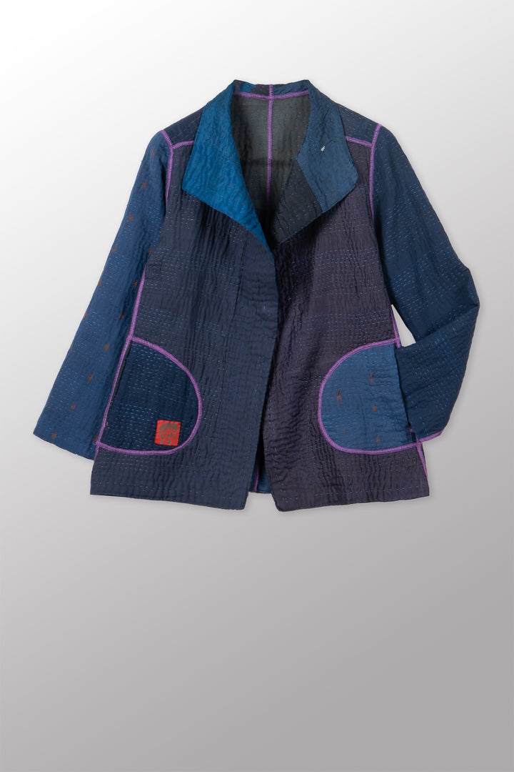 JAIPUR PATCH KANTHA SHORT JKT - jp4007-nvy -