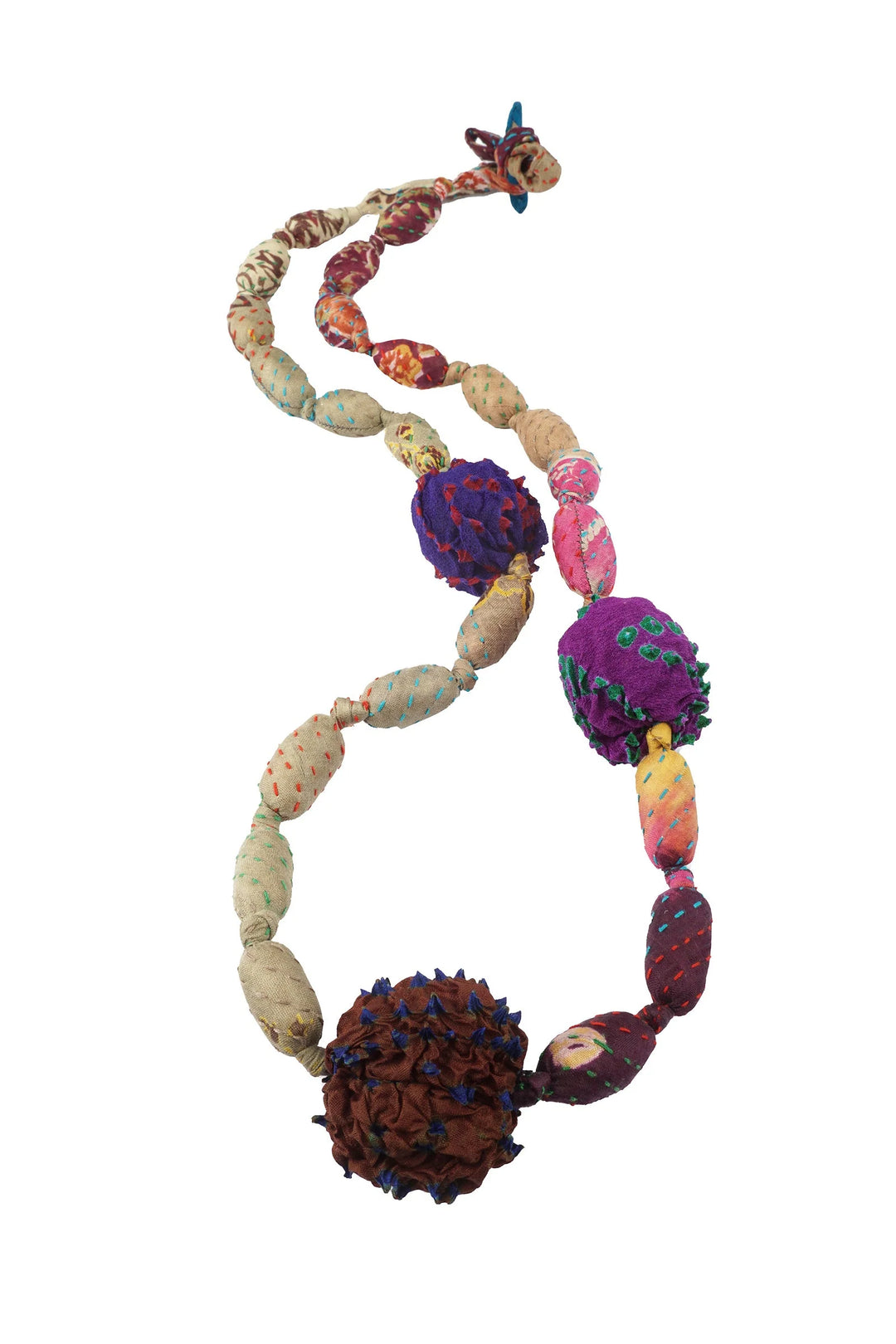 VINTAGE SILK KANTHA SEA URCHIN MEDIUM NECKLACE - sv2709-brn -