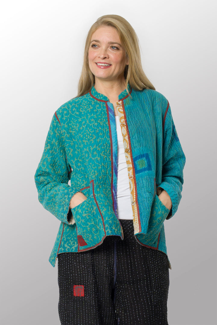 COTTON OVERDYE KANTHA KAFTAN JACKET SHORT - ov4088-ctuq001s -