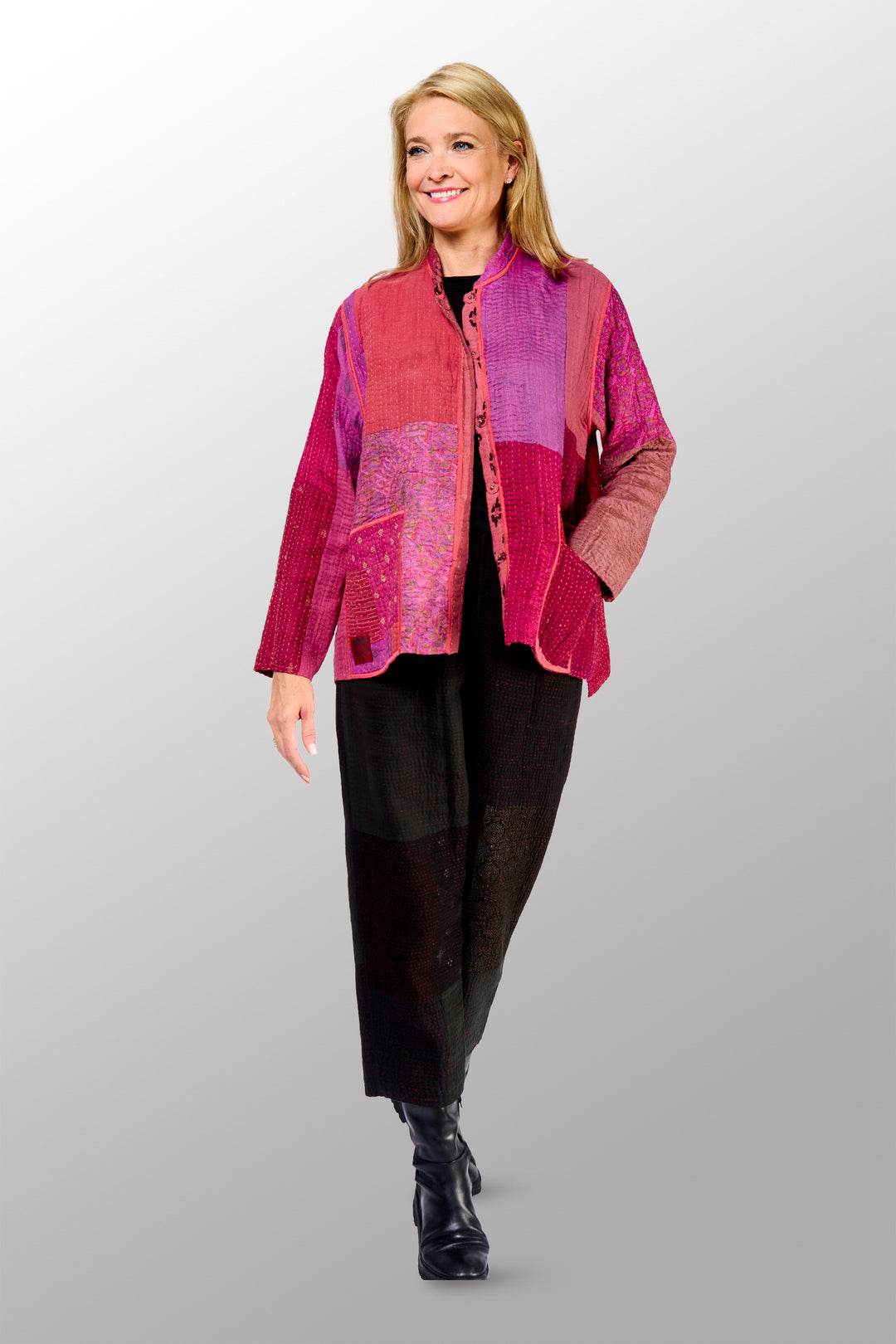 BBK PATCH KANTHA KAFTAN JACKET SHORT - bl-bbp4088-pik -