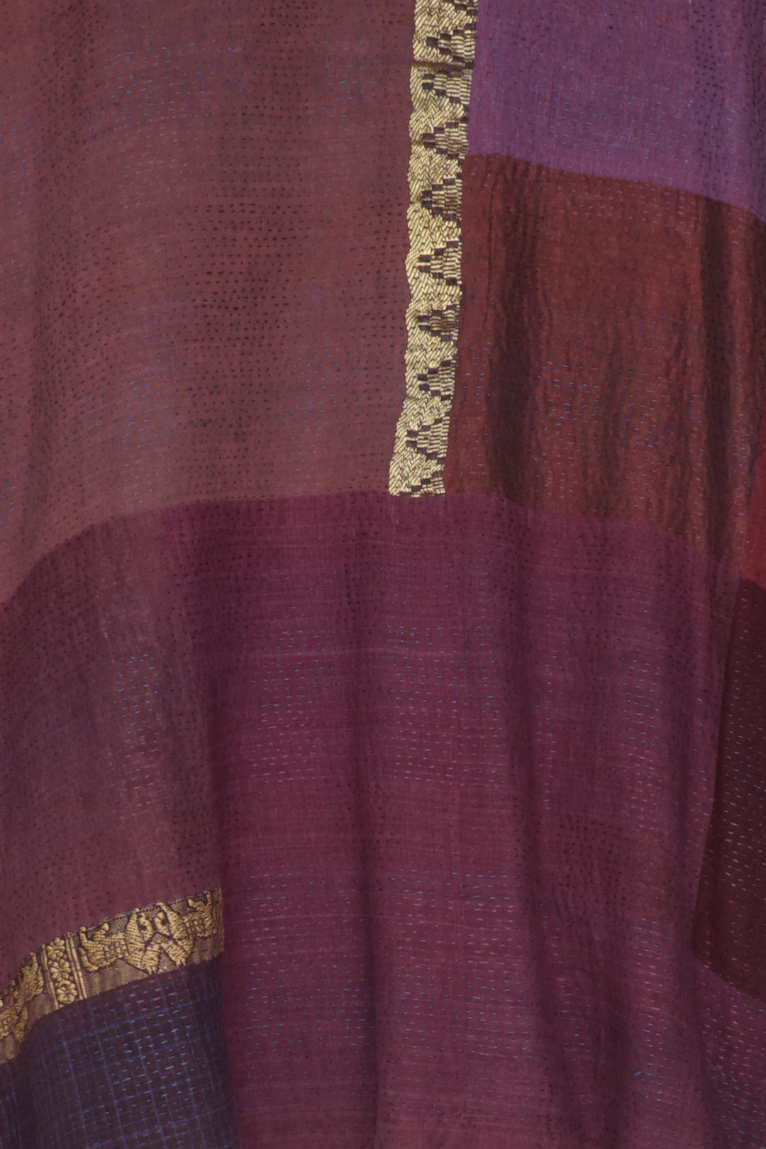 AJRAKH & COTTON OMBRE PATCH KANTHA A-LINE JACKET - ac2003-brn -