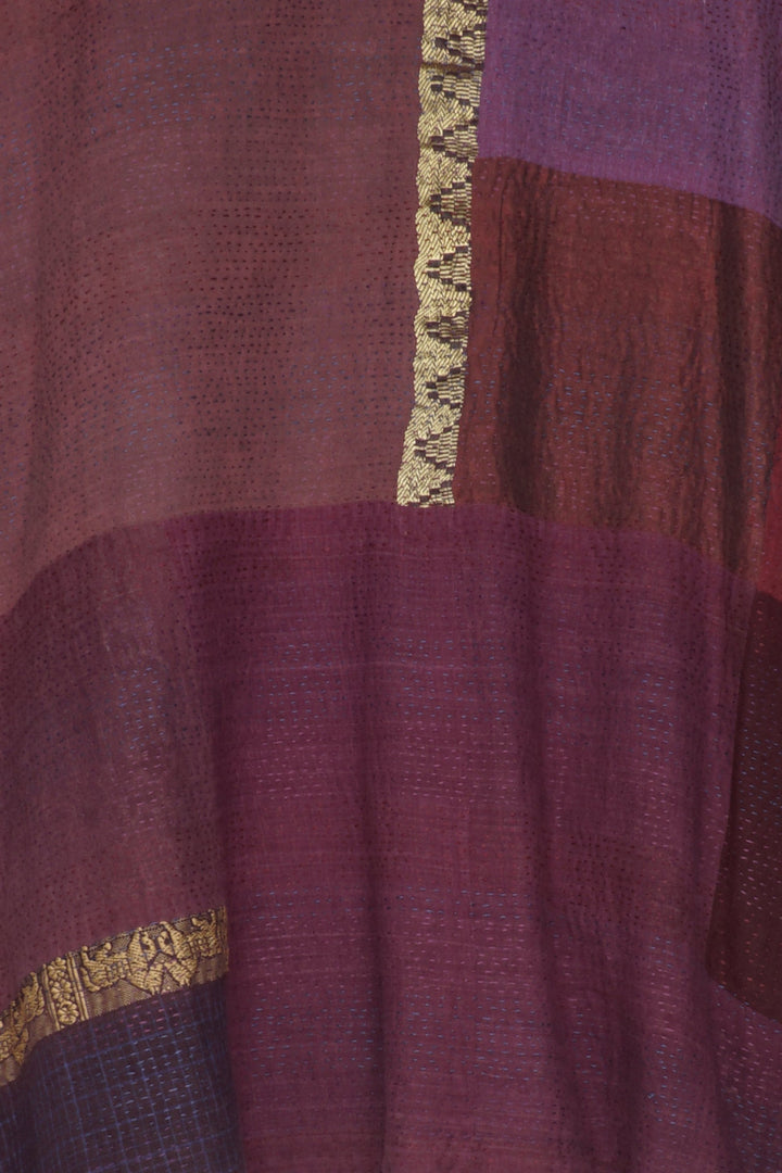 AJRAKH & COTTON OMBRE PATCH KANTHA A-LINE JACKET - ac2003-brn -