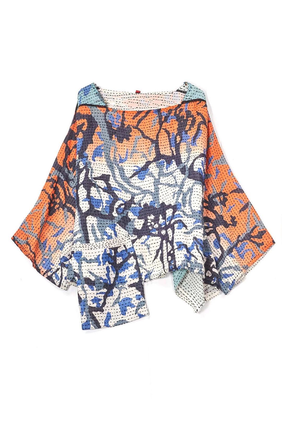 SUMMER BREEZE PRINT KANTHA 3/4 SLV. CROP TOP - sz2528-blu -
