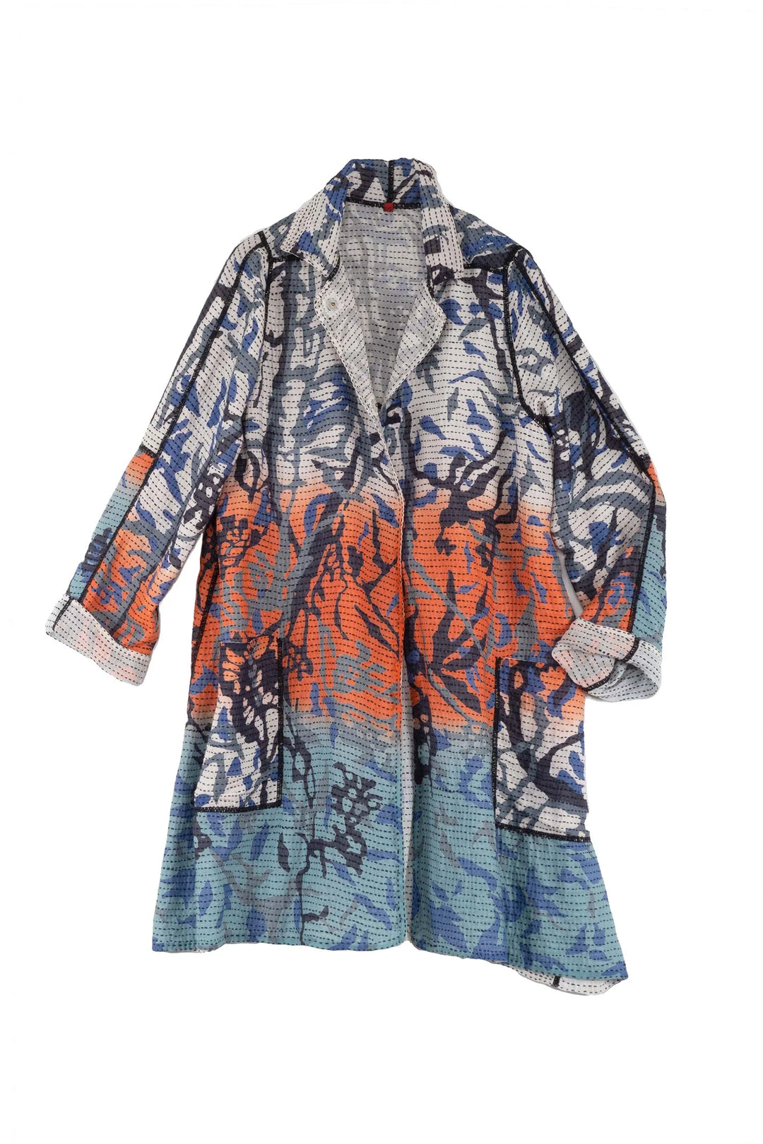 SUMMER BREEZE PRINT KANTHA A-LINE DUSTER - sz2311-blu -