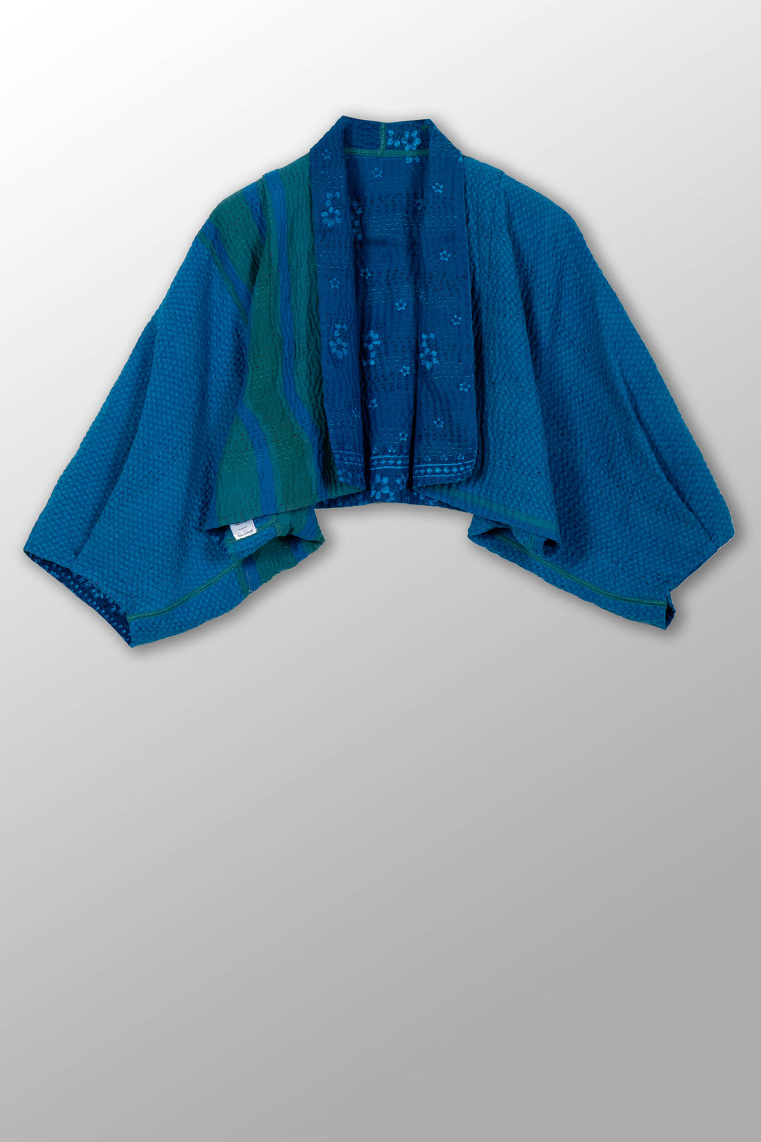 COTTON OVERDYE KANTHA PUFF SLV. SHRUG - ov4062-cblu008a -