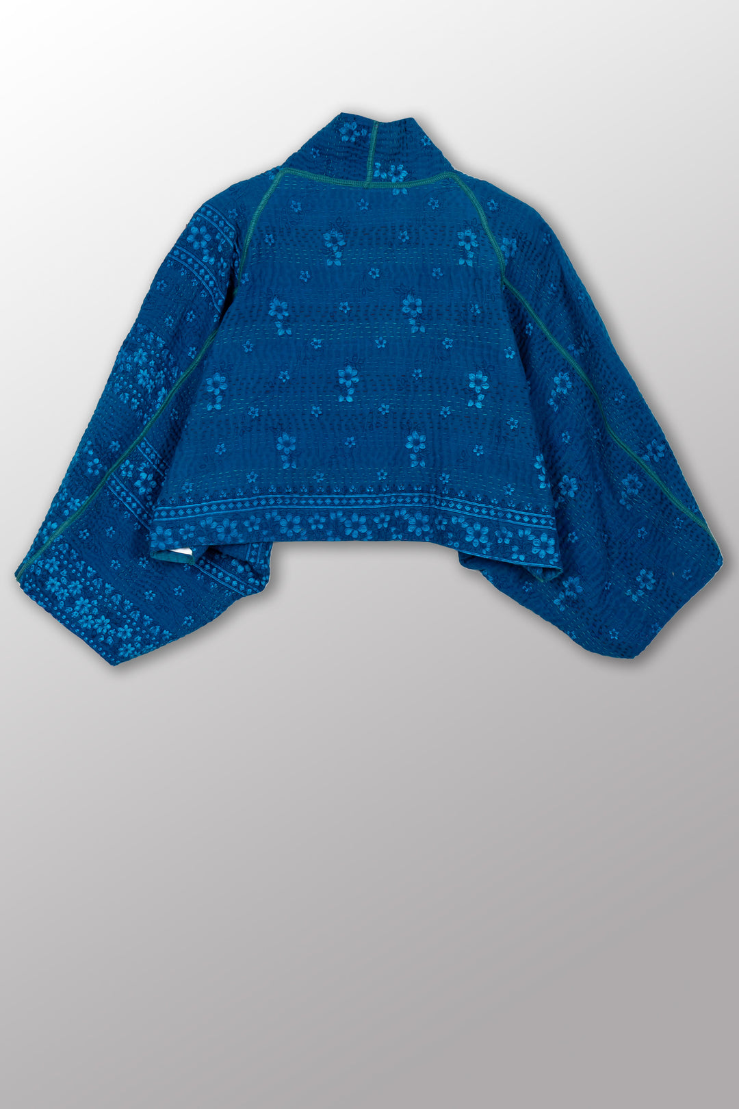 COTTON OVERDYE KANTHA PUFF SLV. SHRUG - ov4062-cblu008a -