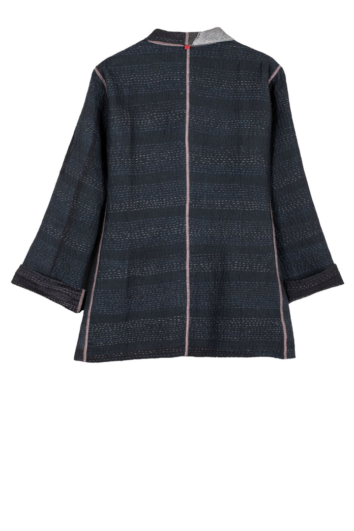 TWO TONE PATCH KANTHA SHORT JACKET - tn4007-blk -