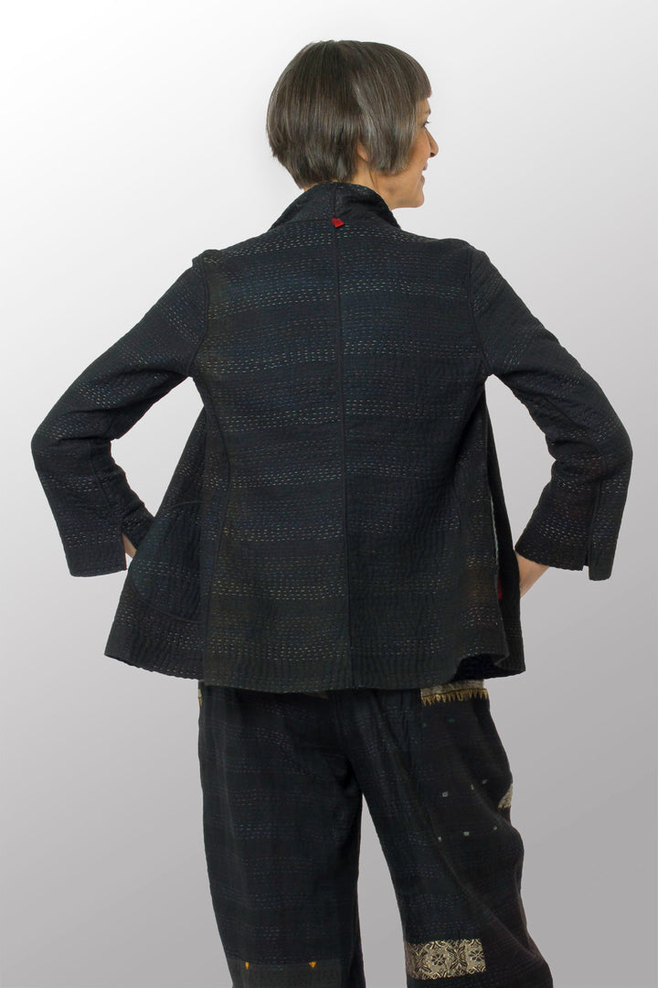 TWO TONE PATCH KANTHA SHORT JACKET - tn4007-blk -