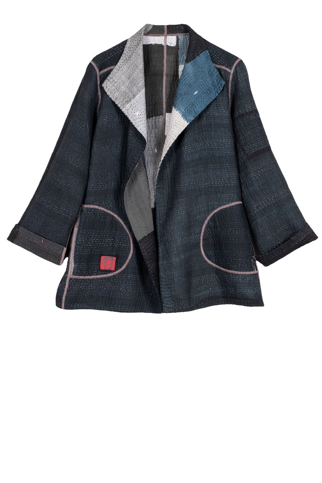 TWO TONE PATCH KANTHA SHORT JACKET - tn4007-blk -