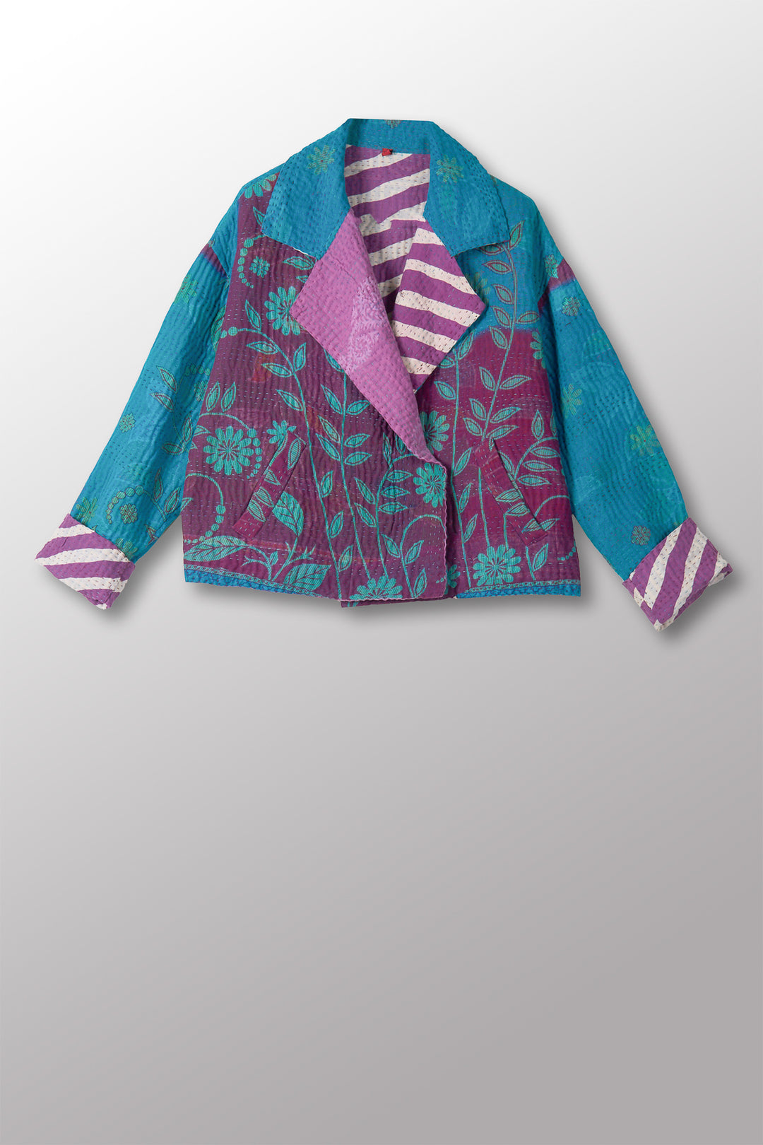 COTTON OVERDYE KANTHA LAPELED SHORT JKT - ov4081-cblu001m -