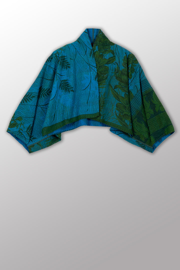 COTTON OVERDYE KANTHA PUFF SLV. SHRUG - ov4062-cblu010a -