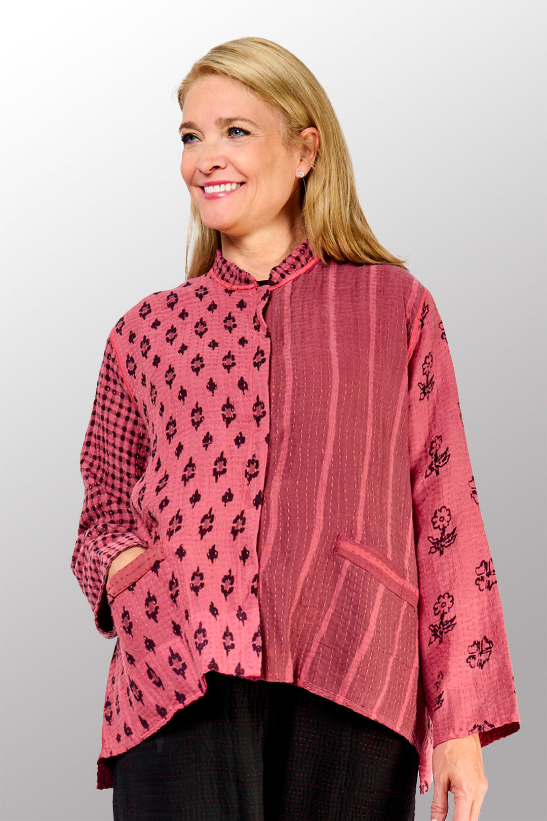 BBK PATCH KANTHA KAFTAN JACKET SHORT - bl-bbp4088-pik -