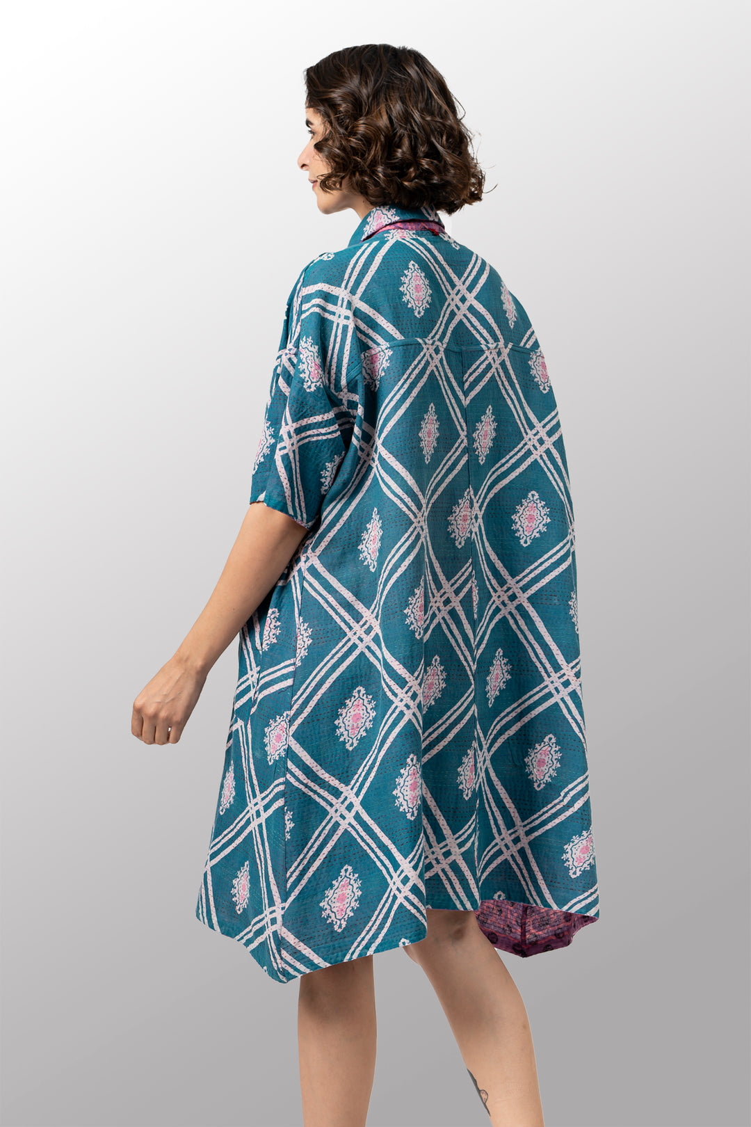 COTTON OVERDYE KANTHA HALF SLV. SHIRT DRESS - ov2429-cpik001a -