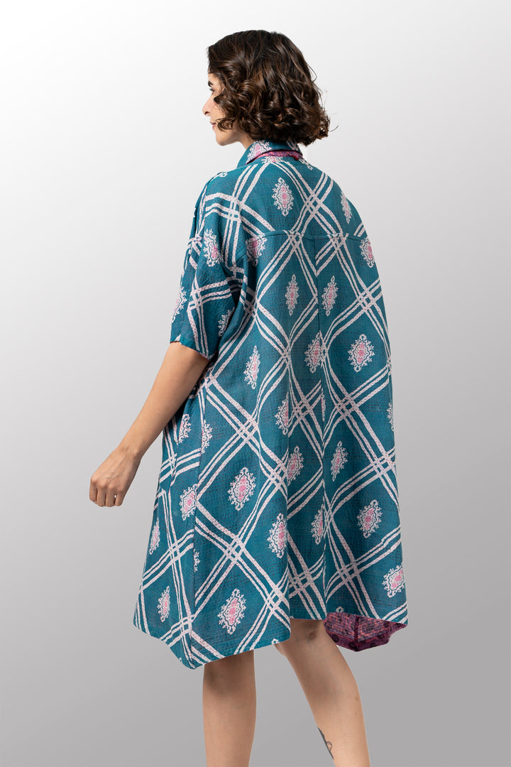 COTTON OVERDYE KANTHA HALF SLV. SHIRT DRESS - ov2429-cpik001a -
