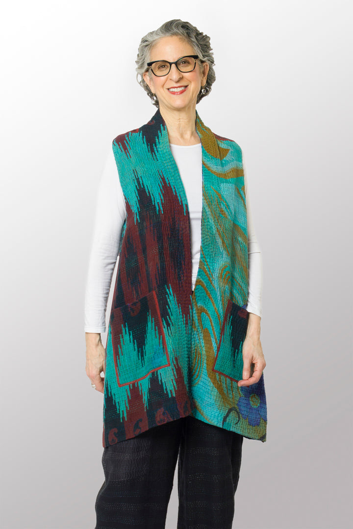 COTTON OVERDYE KANTHA KIMONO VEST - ov4247-ctel001s -