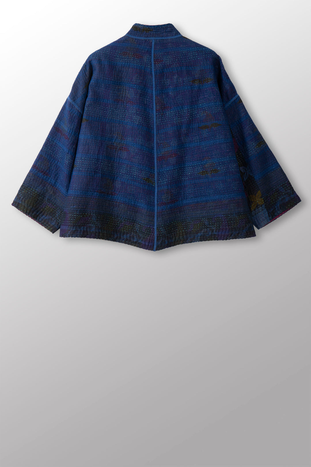 COTTON OVERDYE KANTHA STAND COLLAR CROPPED JKT - ov4034-cblu010a -