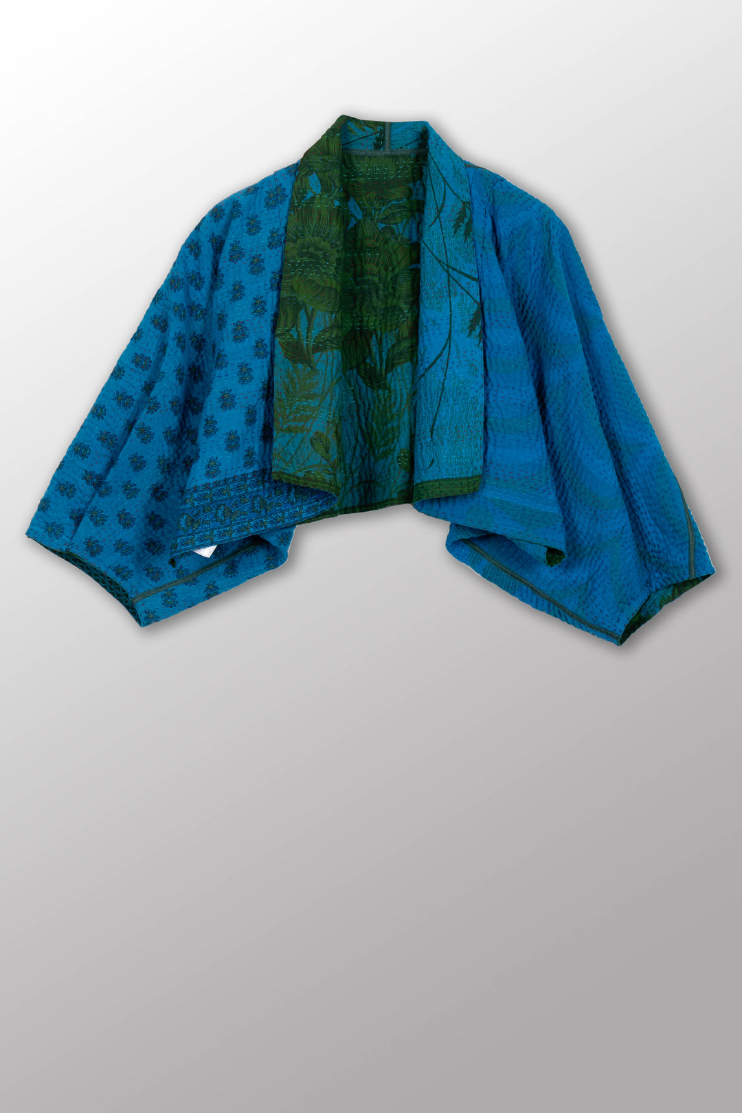 COTTON OVERDYE KANTHA PUFF SLV. SHRUG - ov4062-cblu010a -