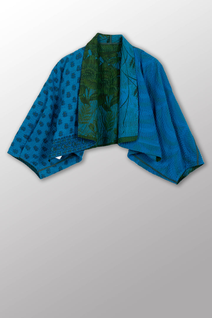 COTTON OVERDYE KANTHA PUFF SLV. SHRUG - ov4062-cblu010a -