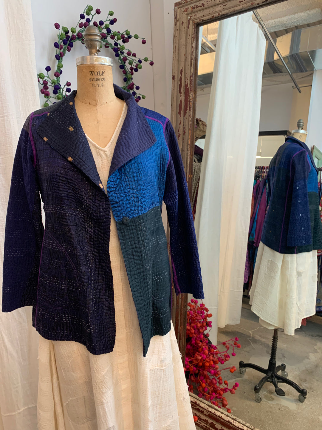 JAIPUR PATCH KANTHA SHORT JKT - jp4007-nvy -