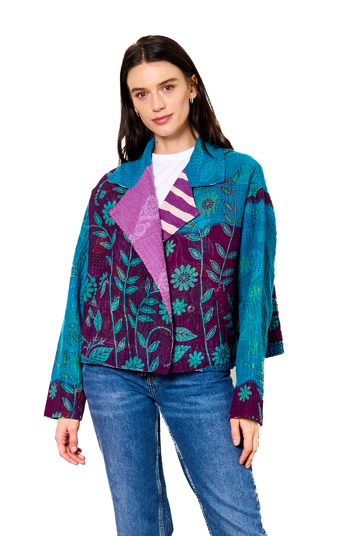 COTTON OVERDYE KANTHA LAPELED SHORT JKT - ov4081-cblu001m -