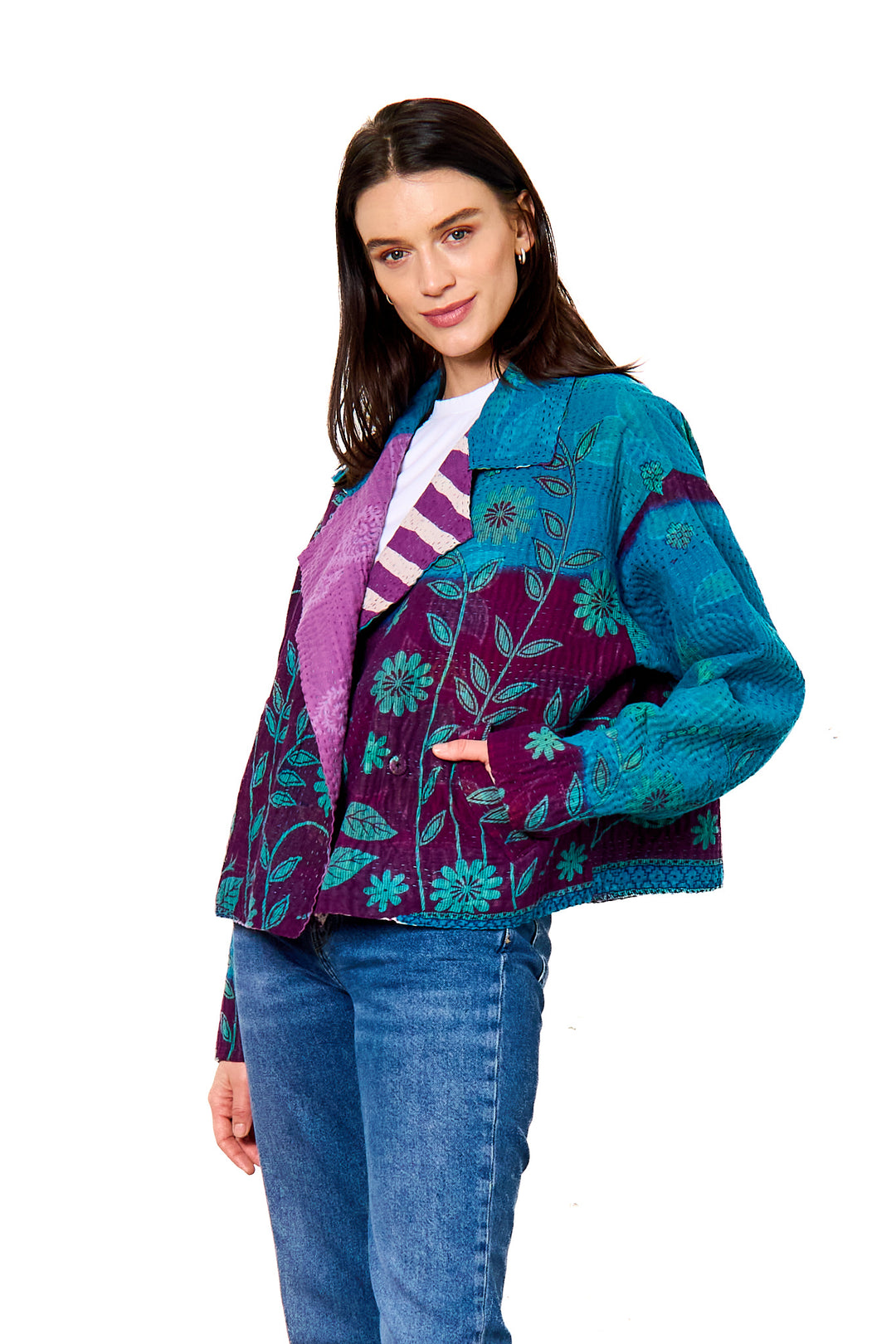 COTTON OVERDYE KANTHA LAPELED SHORT JKT - ov4081-cblu001m -