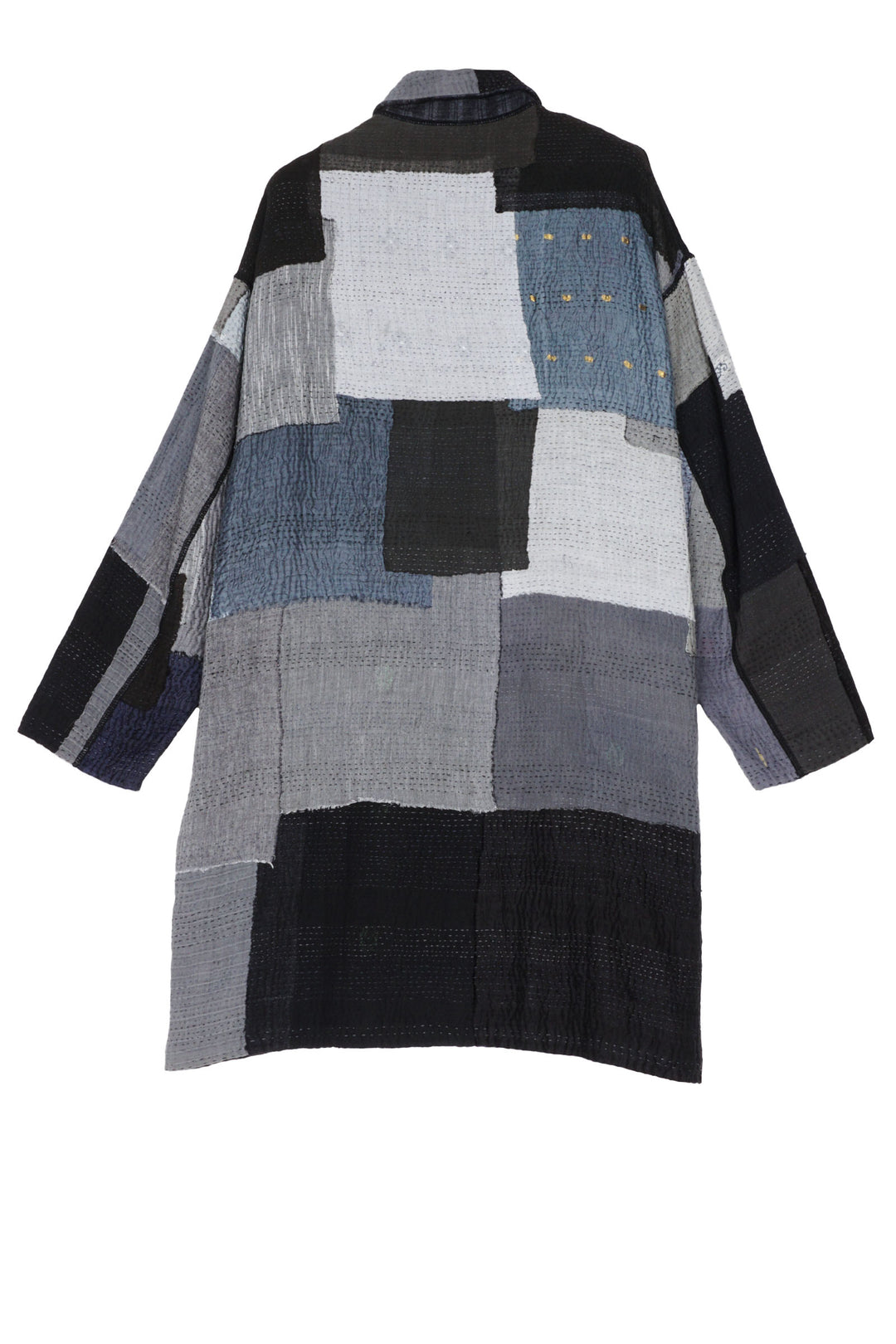 TWO TONE PATCH KANTHA LONG LINE JACKET - tn4059-blk -