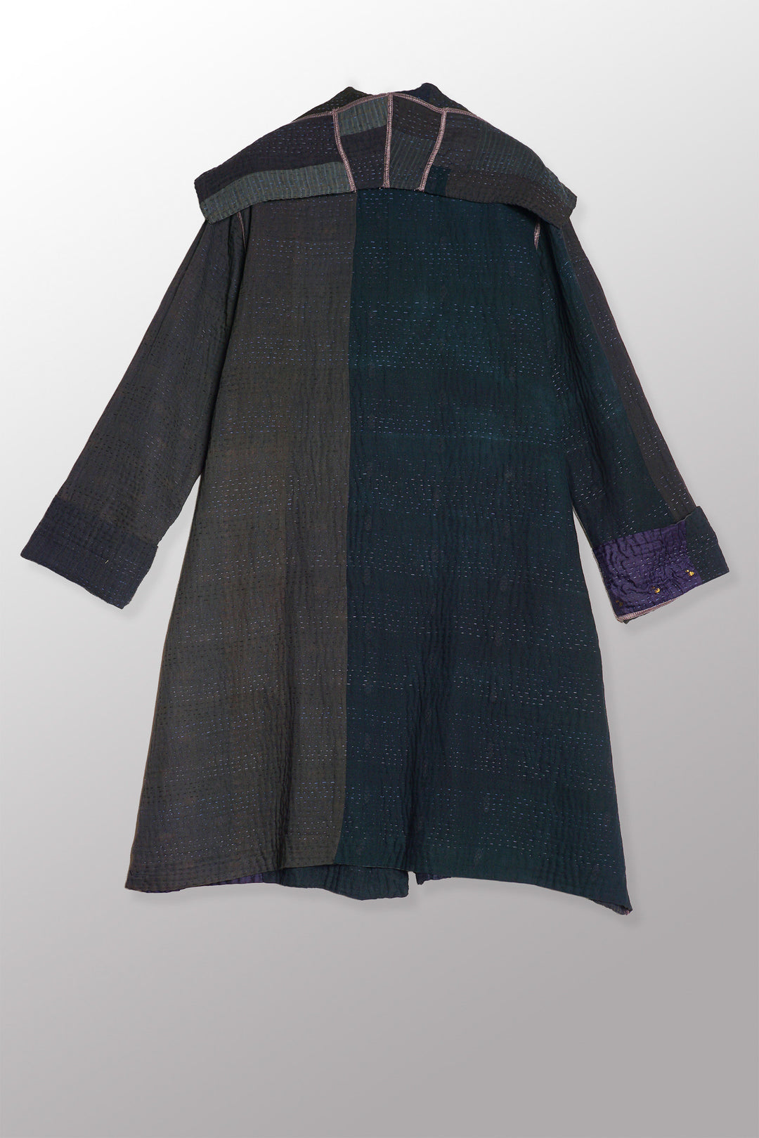 COTTON SILK SW PATCH KANTHA POCKET MEDIUM COAT - ws4316-blk -