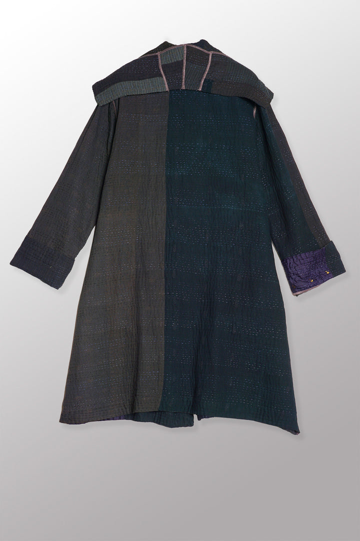 COTTON SILK SW PATCH KANTHA POCKET MEDIUM COAT - ws4316-blk -