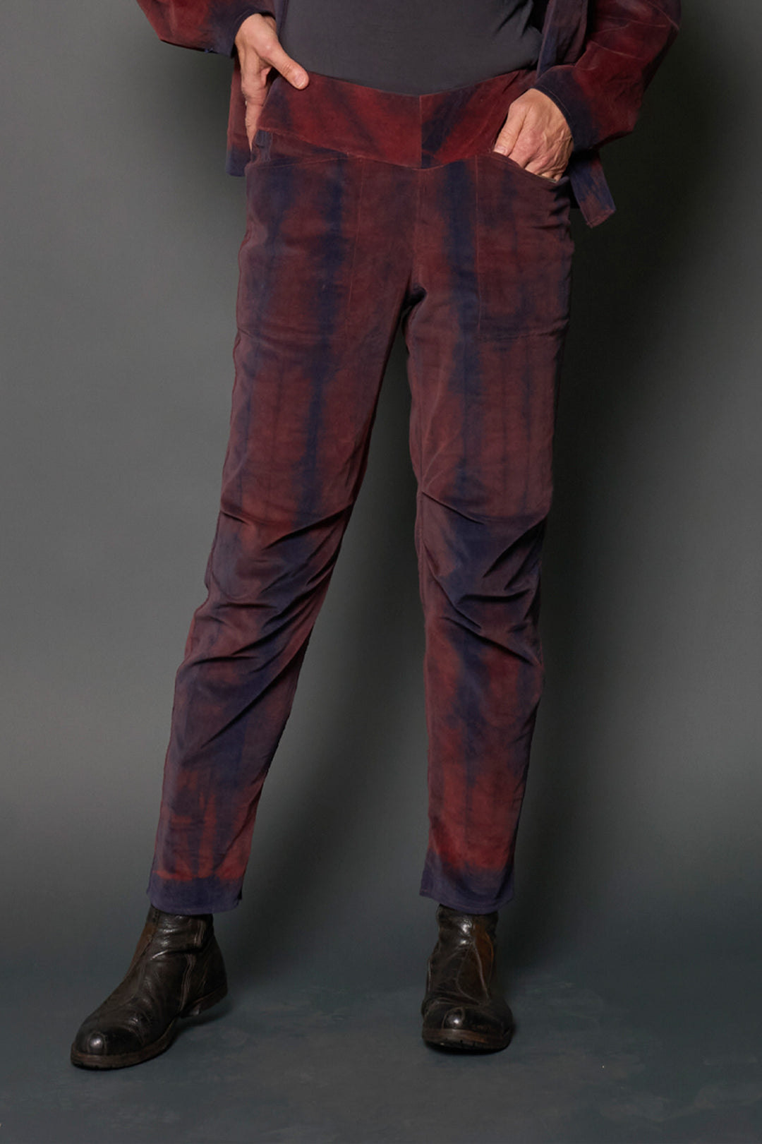 CORDUROY SHIBORI TIE DYE NEW SLANT POCKET PANTS - co1674-nvy -