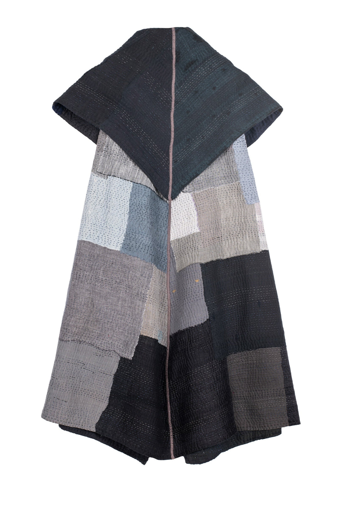 TWO TONE PATCH KANTHA CIRCULAR VEST - tn4201-blk -