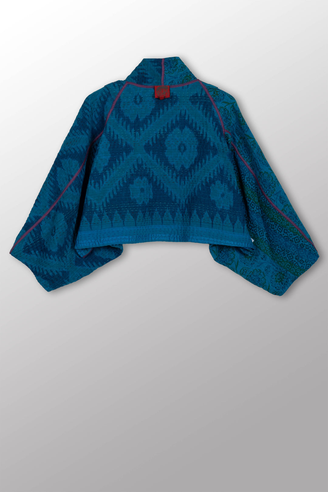 COTTON OVERDYE KANTHA PUFF SLV. SHRUG - ov4062-cblu009a -