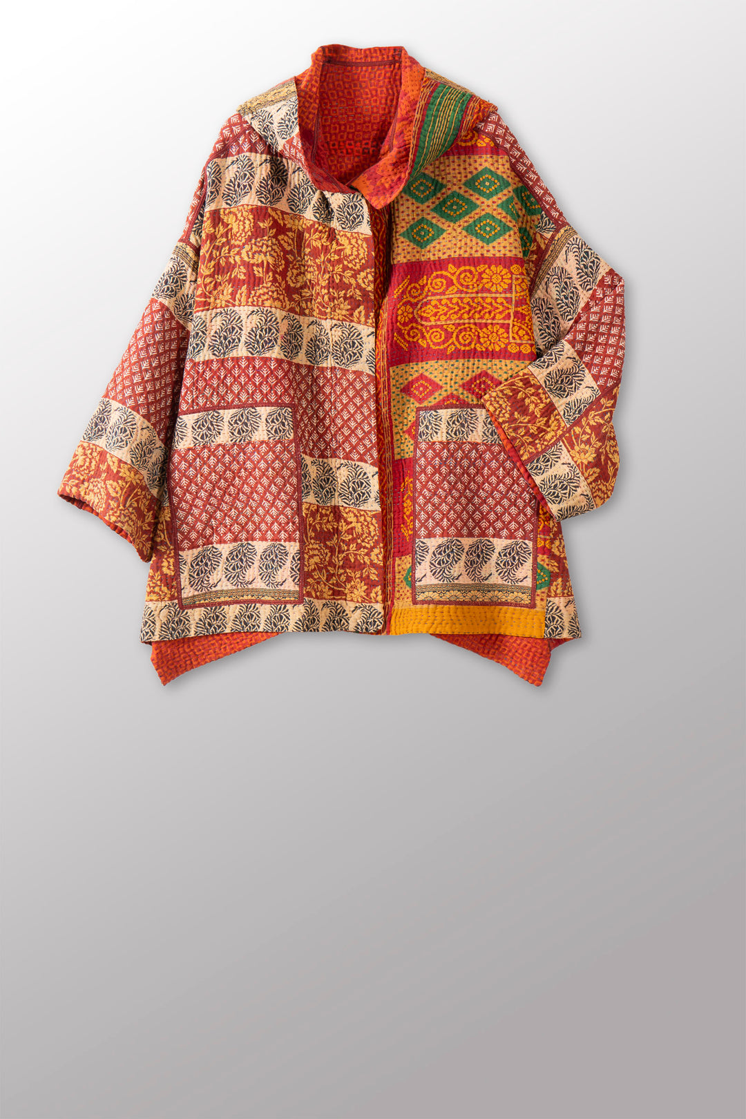 COTTON OVERDYE KANTHA HOODIE PONCHO - ov4064-corg008a -