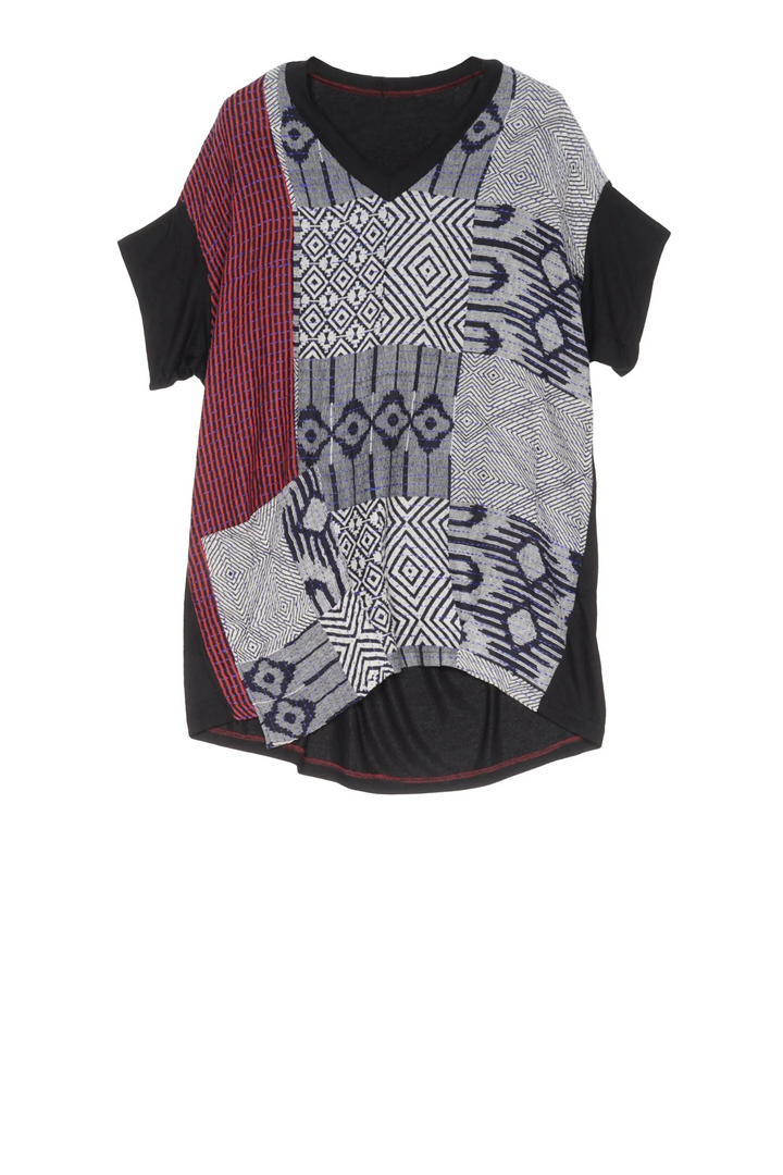ART BBK KANTHA V-NECK POCKET TUNIC - ab2519-blk -