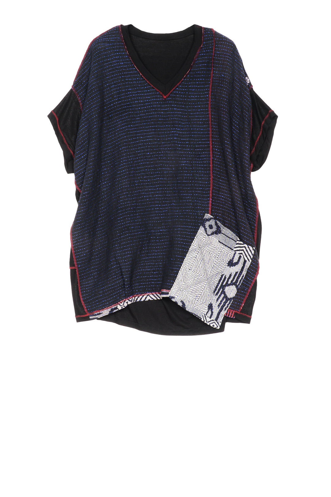 ART BBK KANTHA V-NECK POCKET TUNIC - ab2519-blk -