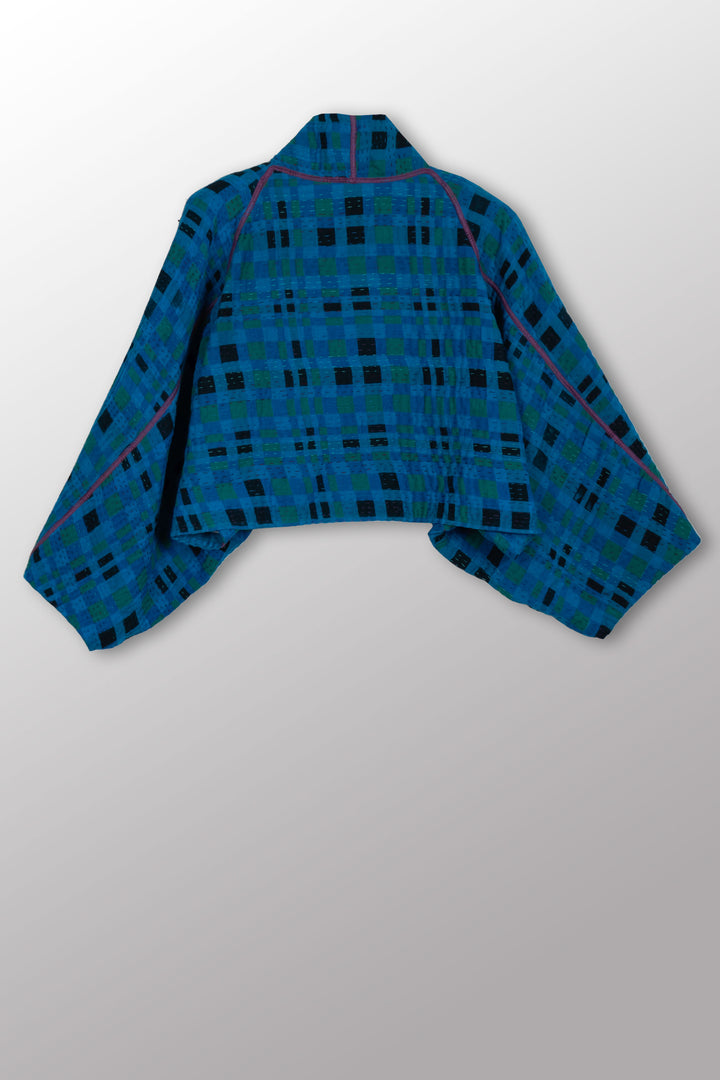 COTTON OVERDYE KANTHA PUFF SLV. SHRUG - ov4062-cblu009a -