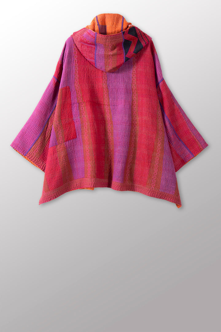 COTTON OVERDYE KANTHA HOODIE PONCHO - ov4064-cfus010a -