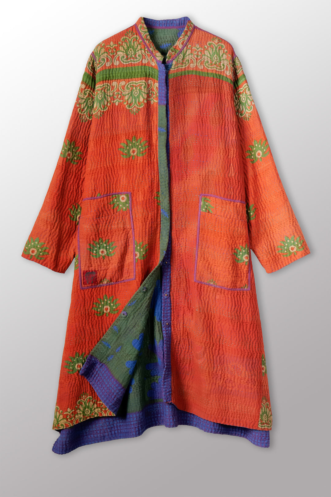 COTTON OVERDYE KANTHA KAFTAN COAT - ov4343-corg001m -