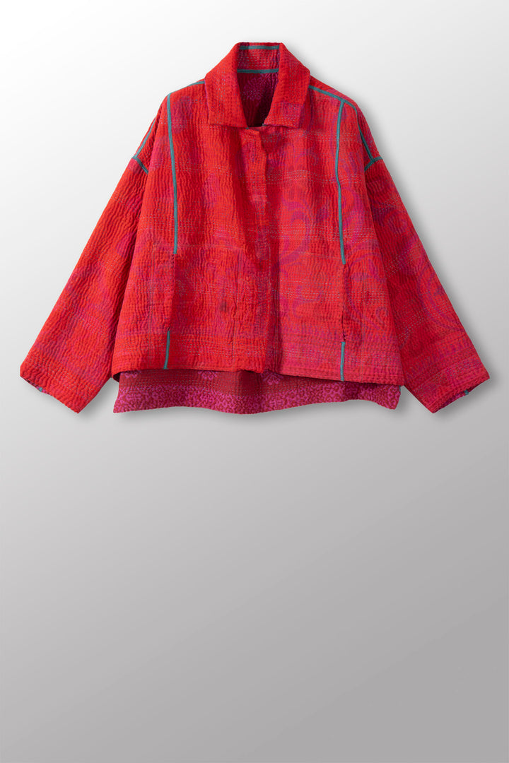 COTTON OVERDYE KANTHA CROPPED SHIRT JACKET - ov4075-cfus004a -