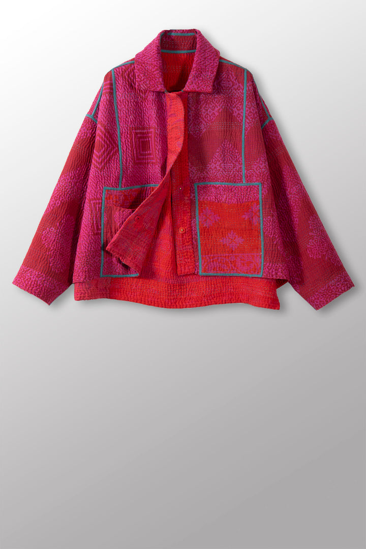 COTTON OVERDYE KANTHA CROPPED SHIRT JACKET - ov4075-cfus004a -