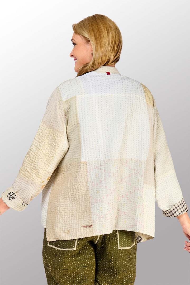 BBK PATCH KANTHA KAFTAN JACKET SHORT - bl-bbp4088-ivy -