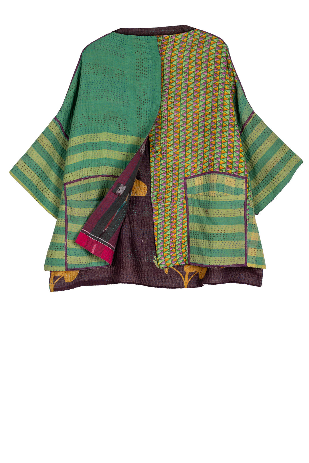 VINTAGE COTTON KANTHA STRAIGHT NECK JKT - cv4058-0013a -