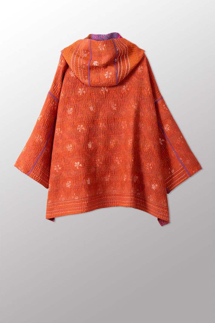 COTTON OVERDYE KANTHA HOODIE PONCHO - ov4064-corg009a -