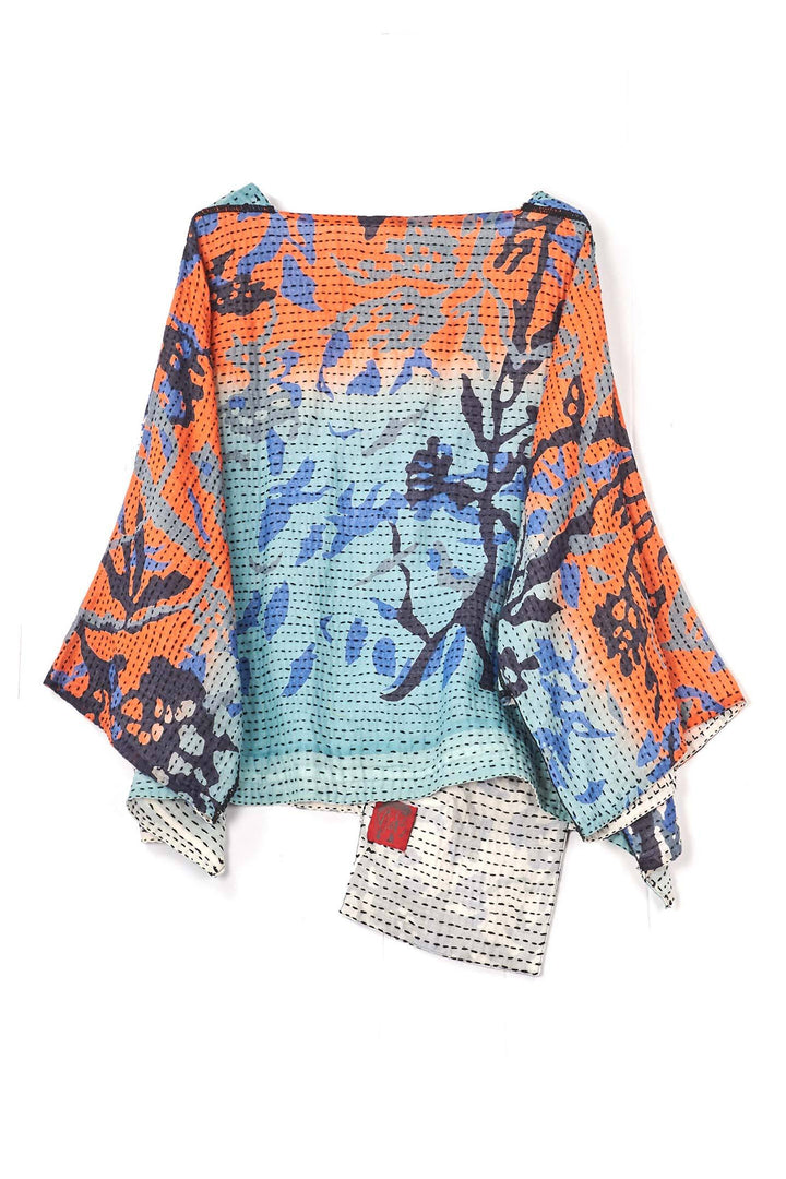 SUMMER BREEZE PRINT KANTHA 3/4 SLV. CROP TOP - sz2528-blu -
