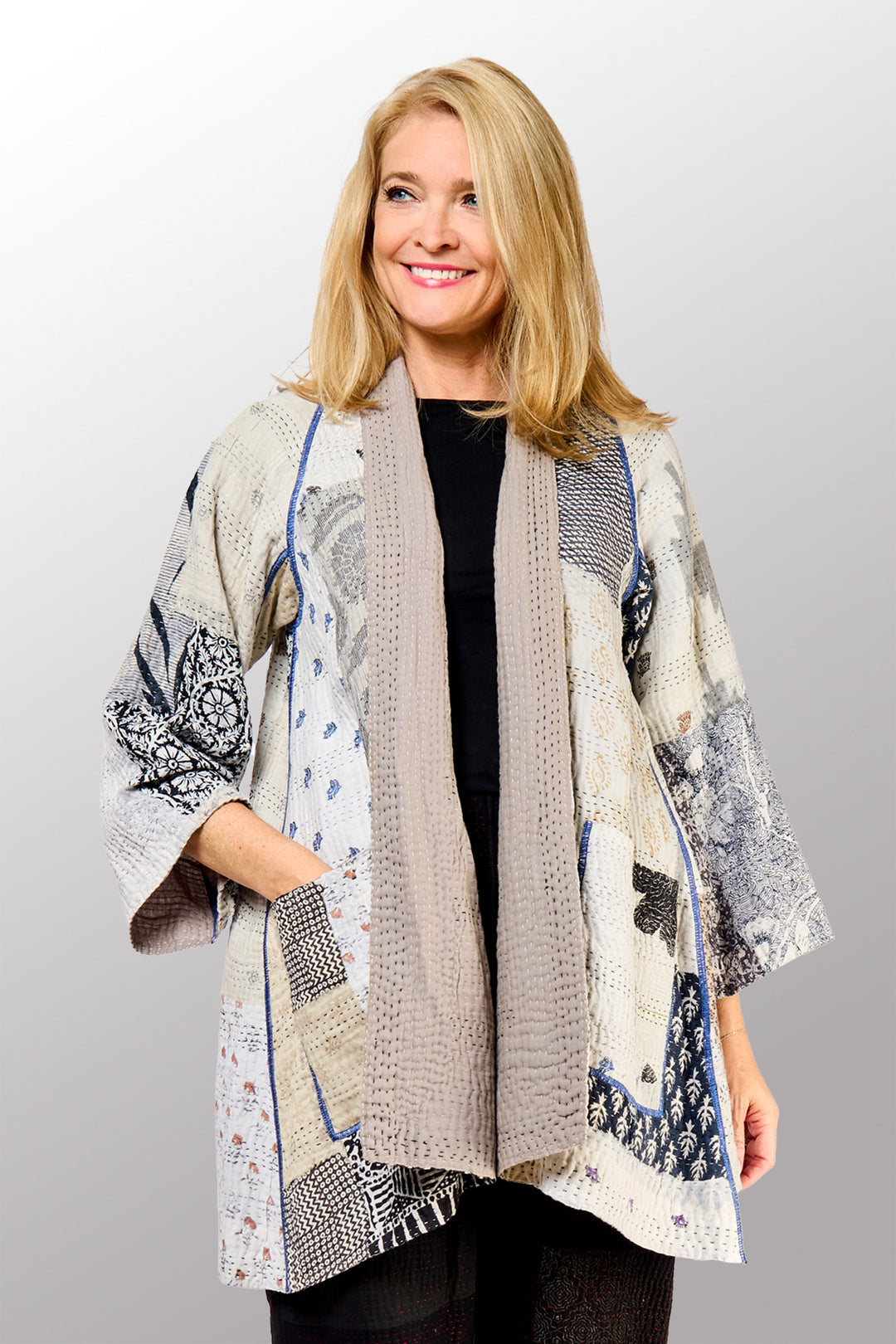 POWDER PATCH KANTHA A-LINE JACKET - pd4003-gry -